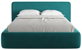 Turkusowe tapicerowane łóżko dwuosobowe ze schowkiem i stelażem 180x200 cm Kiana – Makamii