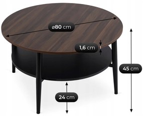 Stolik Kawowy Okrągły PAULO MAX 80 cm Orzech/Czarny Nowoczesny Loft