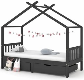 Szare łóżko dziecięce z 2 szufladami 90x200 cm H6-P21