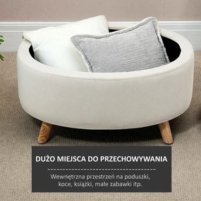 HOMCOM Ławka z miejscem do przechowywania, Hoker, owalny kształt, wygląd aksamitu, do 80 kg, 71 x 51,5 x 42 cm, Beżowy