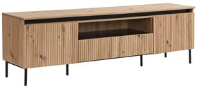 Szafka RTV z 2 zamykanymi schowkami, 1 szufladą i 1 wnęką z MDF i metalu - Z oświetleniem LED - Naturalny i Czarny - VIDALEO