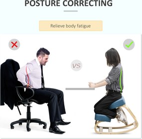 Vinsetto Krzesło klęcznik, ergonomiczny taboret do siedzenia, tapicerowany stołek dla zdrowej postawy, drewno brzozowe, wytrzymałość do 120 kg, niebieski | Aosom PL