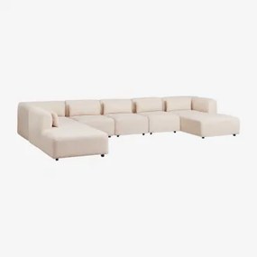 Sofa Modułowy Z Prawym Szezlongiem, 6-częściowy Z Pufą Fogler Tkanina Baranek Boucle Kremowy Beż - Sklum