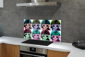 Szklany Panel Kobieta w Okularach i Kolorowych Włosach