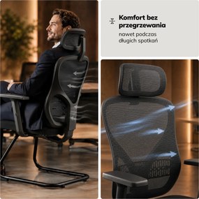 Krzesło biurowe konferencyjne z zagłówkiem czarne ORBIT