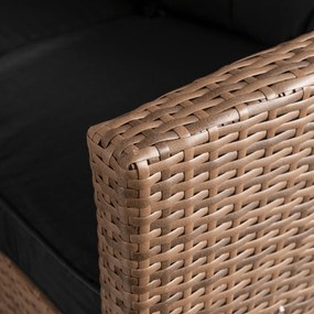 Narożnik ogrodowy technorattan Solvio ze stołem i ławką, jasnobrązowy, poduszki czarne