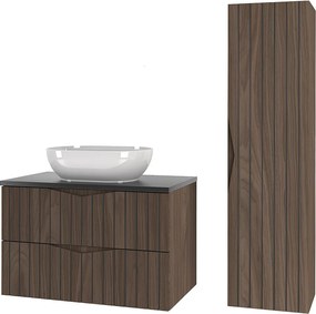 Zestaw Łazienkowy 80cm Szafka z Blatem Umywalka Słupek Ryflowane Fronty Dąb Orzech Stella
