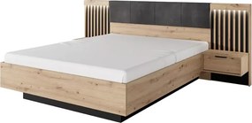 Zestaw sypialniany Ankara: szafa, komoda, łóżko 160×200 z pojemnikiem oraz dwie szafki nocne w dekorze dąb artisan/antracyt