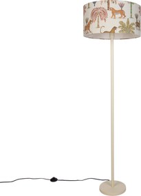 Lampa podłogowa Japandi beżowa z wielokolorowym abażurem w zwierzęcy wzór 50 cm - Simplo