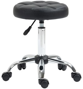 HOMCOM Taboret Obrotowy, Salonowy, Regulowany, Skóra Ekologiczna, Pikowany, Czarny/Srebrny