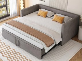 Łóżko z weluru z materacem na listwach - 90/180x200cm - Szare