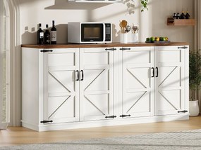 Kredens 160x40x85cm - z 4 drzwiami, 6 półkami do przechowywania - styl rustykalny - uchwyt metalowy - biały