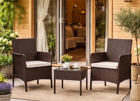 Zestaw mebli ogrodowych Livora 0223 - 2 krzesła i stolik kawowy, kolor brązowy