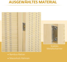 HOMCOM 4-częściowy Parawan 180 x 180 cm, Składany Ekran z Bambusa i Bawełny do Salonu, Sypialni, Naturalny