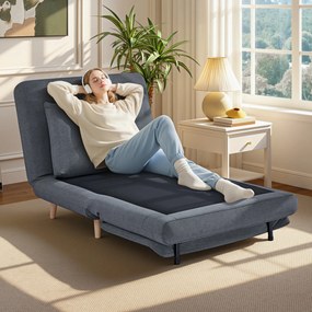 HOMCOM Fotel do spania 3-w-1 z funkcją łóżka, leżanka, regulowane oparcie, nogi z drewna bukowego, poduszka, szary