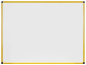 Biała tablica do pisania kredowa na ścianę, magnetyczna, żółta ramka, 1200 x 900 mm