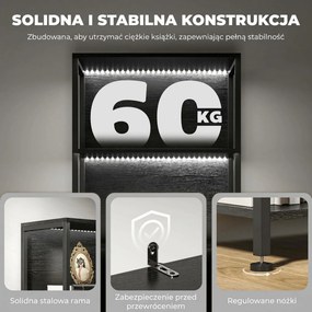 HOMCOM Regał z 5 półkami z LED, 7 kolorów światła, do salonu, 60 x 30 x 179 cm, czarny | Aosom PL