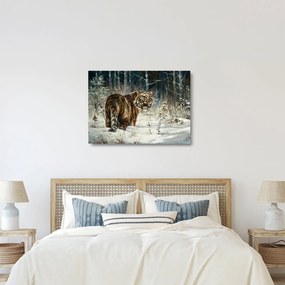 Obraz na szkle - Tygrys w zaśnieżonym lesie, obraz olejny (70x50 cm)