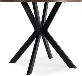 Zestaw Stół Okrągły LAUREN 80 cm Dąb Rustykalny/Czarny i 4 Krzesła PERU Brązowe Welurowe