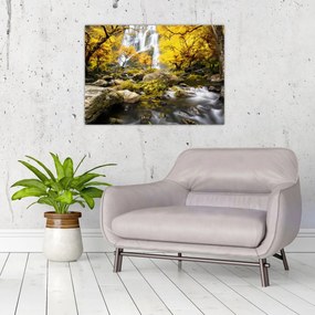 Obraz na szkle - Wodospady w jesiennym krajobrazie, żółty (70x50 cm)