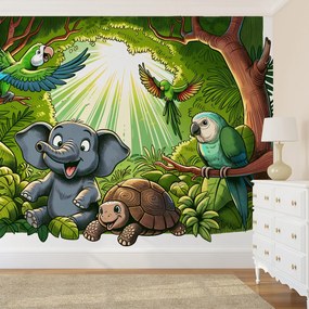 Fototapeta - Szczęśliwe zwierzątka w dżungli (196x136 cm)