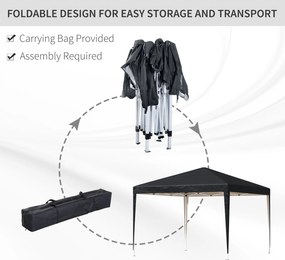 Outsunny Pawilon 2,95 x 2,95 m Składany Pawilon Ogrodowy, Partytent, Ochrona przed UV, Stal+Tkanina Oxford, Czarny