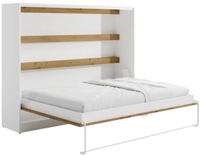 Łóżko chowane w szafie 140 × 200 cm – Otwieranie poziome manualne – oświetlenie LED – Białe i naturalne –  RAPILI