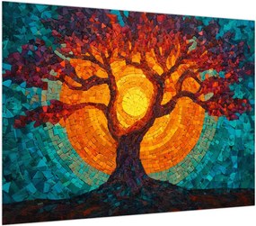 Obraz - Drzewo życia i słońce w mozaice (70x50 cm)