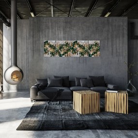 Obraz - Złoto - zielone tropikalne liście (170x50 cm)