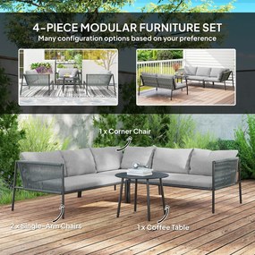 Zestaw mebli ogrodowych z rattanu Outsunny z narożną sofą, stołem i poduszkami dla 6 osób, w kolorze ciemnoszarym