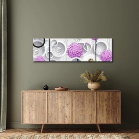 Obraz abstrakcji 3D z kołami i kwiatami (170x50 cm)