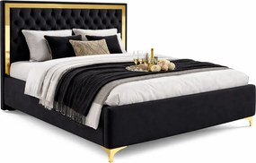 Czarne łóżko z pikowanym zagłówkiem w stylu glamour T7-R70