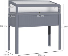 Outsunny drewniane podniesione łóżko z zimną ramą, poliwęglan, szary