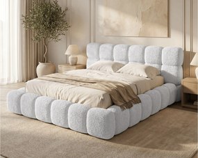 BESILIO Łóżko z grubej pianki 160x200 boucle Tokyo - łóżko z pojemnikiem i stelażem - Jasnoszary