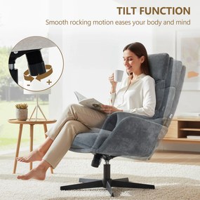 HOMCOM Fotel tapicerowany z podnóżkiem, fotel lounge z wysokim oparciem, metalowa podstawa, do salonu, sypialni, szary | Aosom PL