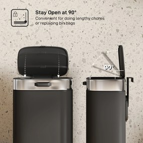 HOMCOM Kosz na śmieci, stal nierdzewna, kuchenny kosz z pokrywą pozostającą otwartą, wyjmowany wkład, 21,5x19,5x30 cm, czarny