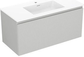 Mexen Rivel szafka łazienkowa 100 cm z umywalką Otis, 1 szuflada, ryflowana , szara mat/biała mat - 91A20-10047-1-BF62-W18M01