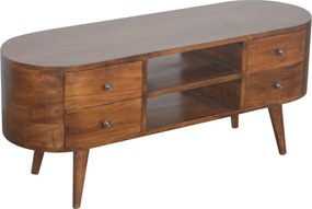 Zaokrąglony mebel pod telewizor z drewna kasztanowego Artisan Furniture, 4 szuflady, 2 półki, brązowy