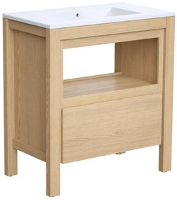 Szafka łazienkowa wisząca z umywalką do zabudowy - Okleina dębowa - 80 cm - COSMOTI