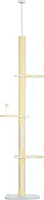 PawHut Regulowany drapak z antypoślizgiem, słupkami z sizalu, 220-260W x 47D x 34S cm, Żółty/Biały/Niebieski