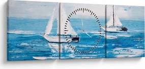 Obraz - Obraz jachtów na morzu (z zegarem) (90x30 cm)