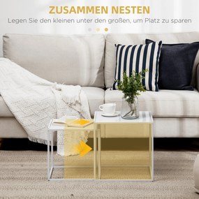 HOMCOM Zestaw Stolików Pomocniczych, Nowoczesne Stoliki, Oszczędność Miejsca, Solidny Stelaż Stalowy, Biały