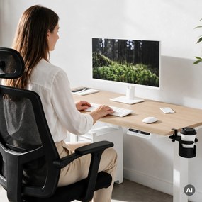 Biurko elektryczne z regulacją wysokości ergonomiczne białe/dąb sonoma,1400x700 mm: ARIA