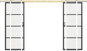 Drzwi przesuwne podwójne chowane w ścianie - aluminium i matowe szkło hartowane - 2 x wys. 205 x szer. 63 cm - SINCA II