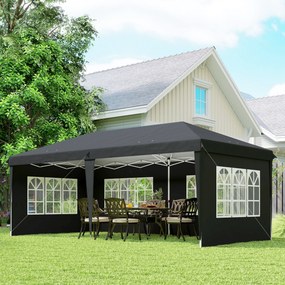 Outsunny Pawilon 3x6m wodoodporny składany z 4 ścianami, okna, UV, torba, czarny | Aosom PL