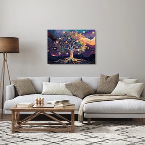 Obraz na szkle – Fioletowe drzewo pełne energii (70x50 cm)