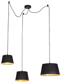 Lampa wisząca z 3 czarnymi i złotymi abażurami z bawełny - Cava klasyczny/Antyczny Oswietlenie wewnetrzne
