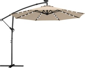 Outsunny Parasol ogrodowy LED Solar Ø300 cm obrotowy z korbą, stojakiem, pokrowcem beżowy | Aosom PL