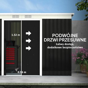 Outsunny Altana ogrodowa stalowa szopa na narzędzia z oknem i drzwiami przesuwnymi 277x130x173 cm szara | Aosom PL