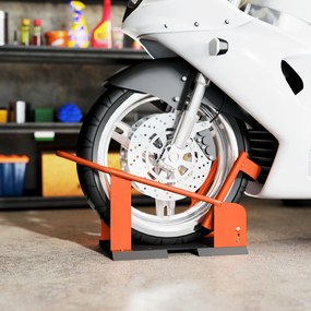 HOMCOM Stojak motocyklowy do przedniego koła 38,1-53,34 cm, 381-533,4 mm, regulowany klocek pod koło, nośność 816,5 kg, Pomarańczowy | Aosom PL
